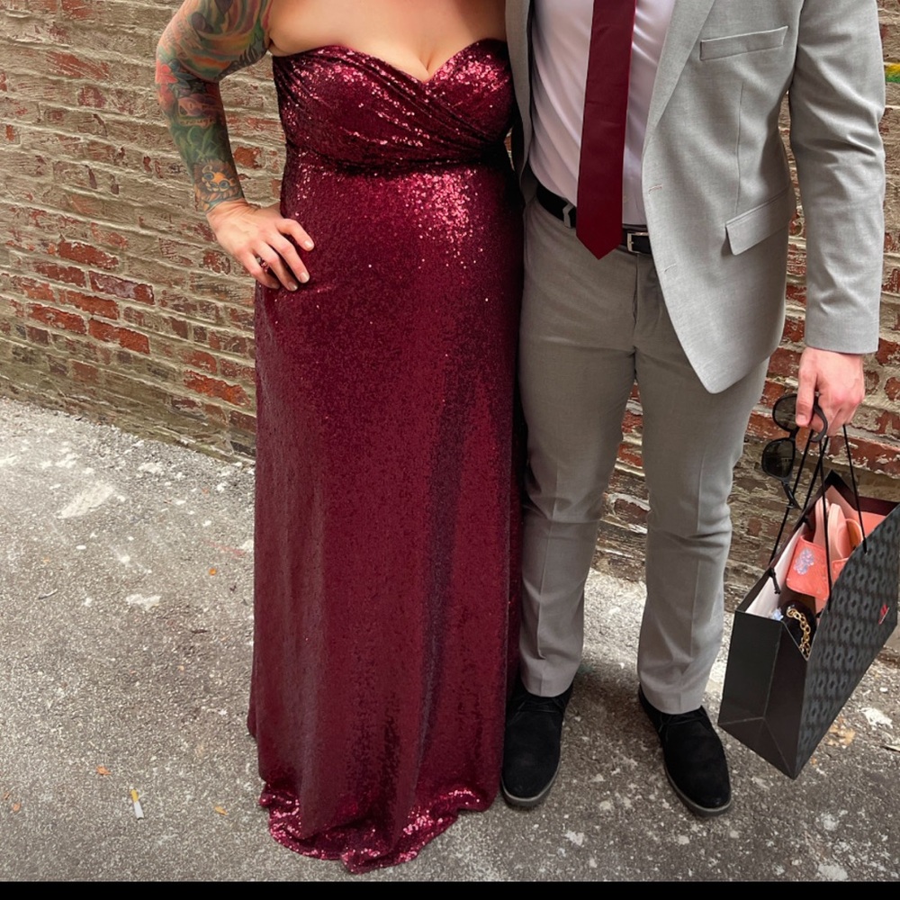 Revelry Sequin Dress in Cabernet, Strapless